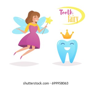 Tooth fairy. Vector. Cartoon. Isolated art on white background. Flat