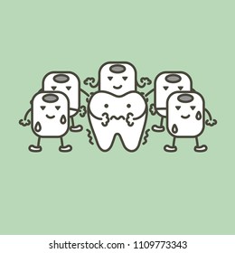 tooth feeling cold from ice, sensitive teeth concept - dental cartoon vector flat style cute character for design