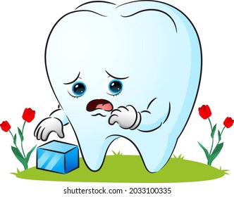 The tooth is feeling sick because of ice cube of illustration