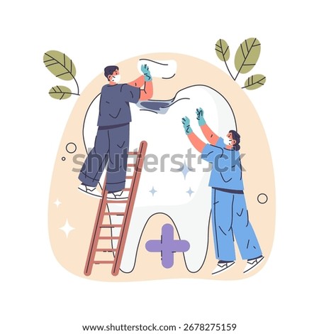 Tooth filling dental procedure vector illustration. Cavity treatment or enamel restoration, sealing or oral health care. Medical dentistry symbol for clinic and teeth hygiene services, mouth checkup.