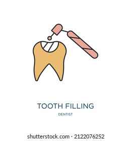 tooth filling icon from dentist collection. Thin outline tooth filling, dental, oral detailed offset lineal color icon isolated on white background. Line vector tooth filling sign, symbol for web and 