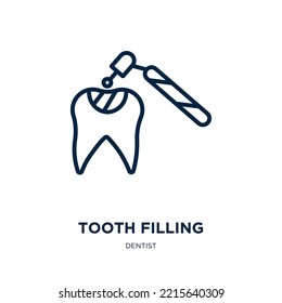 tooth filling icon from dentist collection. Thin linear tooth filling, dental, hygiene outline icon isolated on white background. Line vector tooth filling sign, symbol for web and mobile