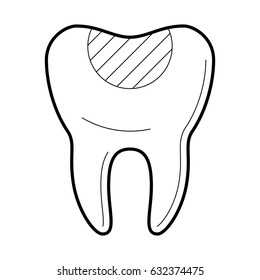 Tooth with filling icon, restore a tooth damaged by decay, medical clinic poster, professional work, stomatology information pictogram, health concept. Vector illustration