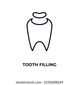 tooth filling outline icon. Linear vector from dentist concept. Thin line tooth filling icon isolated on white background
