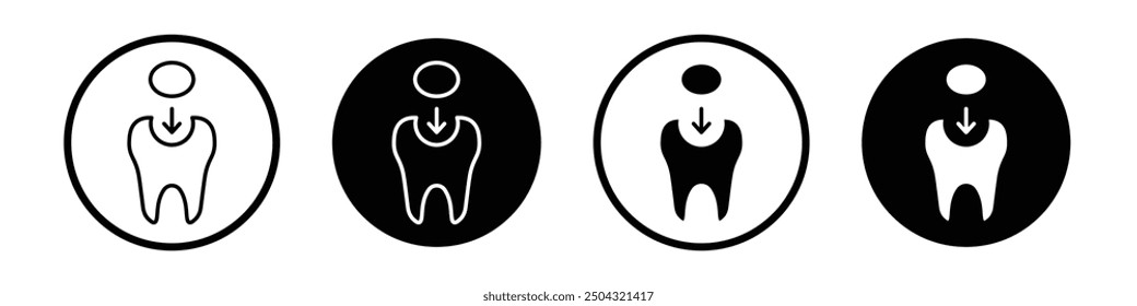 Tooth filling vector icon set black filled and outlined style.