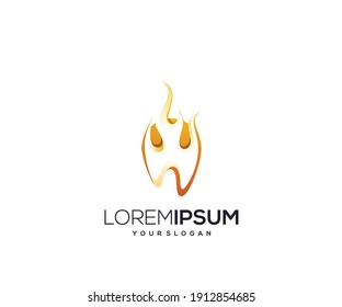 tooth fire icon logo design template