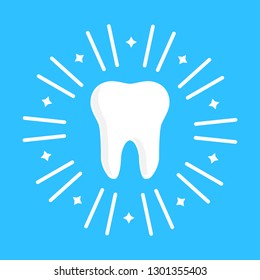 Tooth flat icon. A clean, healthy tooth is isolated on a blue background