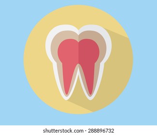 tooth flat icon long shadow vector illustration