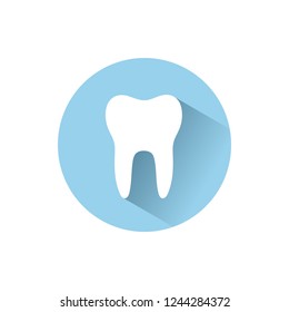 Tooth flat icon with shadow on a blue circle