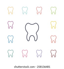 tooth flat icons set. Open colorful buttons 