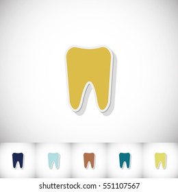 Tooth. Flat sticker with shadow on white background. Vector illustration