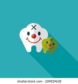 Tooth Flat style Icon with long shadows