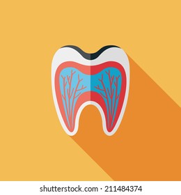 Tooth Flat style Icon with long shadows