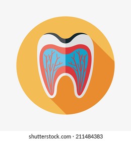 Tooth Flat style Icon with long shadows