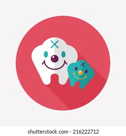 Tooth Flat style Icon with long shadows