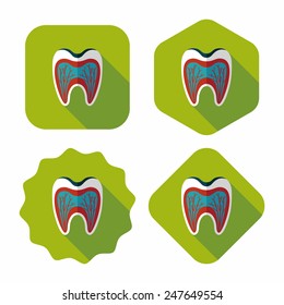 Tooth Flat style Icon with long shadows