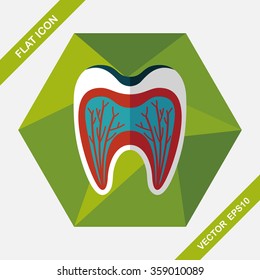 Tooth Flat style Icon with long shadows