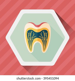Tooth Flat style Icon with long shadows