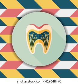 Tooth Flat style Icon with long shadows