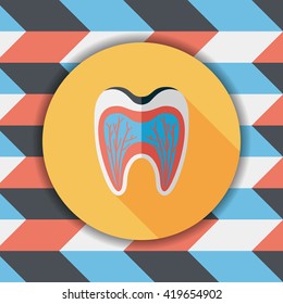 Tooth Flat style Icon with long shadows