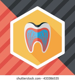 Tooth Flat style Icon with long shadows