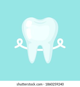 Tooth with a floss, cute colorful vector icon illustration. Cartoon flat isolated image