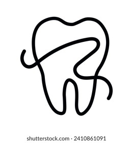 tooth and floss. Easily editable vector art. Clean tooth with a floss, vector  outline icon illustration. Concept of medical cabinet