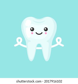Tooth with a floss with emotional face, cute colorful vector icon illustration. Cartoon flat isolated image