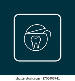 Símbolo de línea de icono del hilo de flote dental. Pieza dental aislada de primera calidad en estilo moderno.