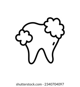 Tooth with foam isolated on white background. Dental care. Vector hand-drawn illustration in doodle style. Perfect for logo, various designs.
