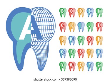 Tooth font, Vector Colorful Alphabet for dental Design and Text