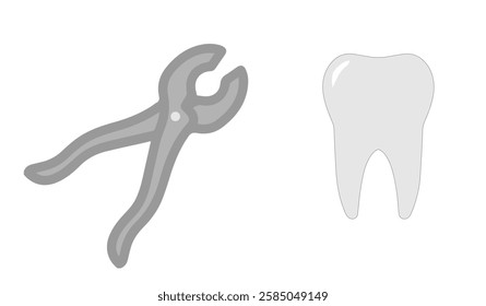 tooth and forceps on a white background,