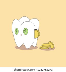 a tooth in the form of a piggy bank. expensive dental care