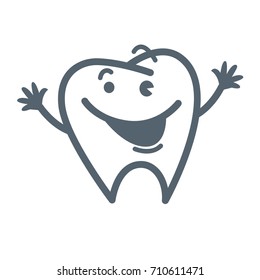 Tooth with friendly facial expression and raised hands