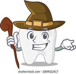 Tooth funny but sneaky witch cartoon character design