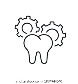Tooth and gears linear icon. Dental services and therapy. Thin line customizable illustration. Vector isolated outline drawing. Editable stroke