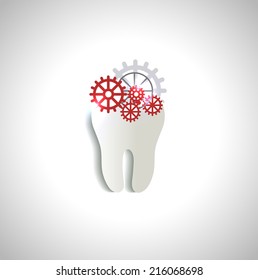 Tooth with gears. Teeth treatment concept.