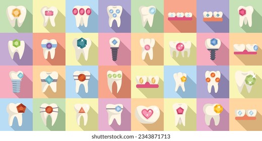Los iconos de gemas dentales establecen el vector plano. Cuidado dental. Medicina para gemas