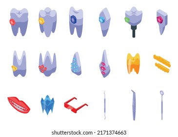 Los iconos de gemas dentales establecen un vector isométrico. Atención dental. Medicina para gemas