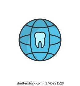 Tooth and globe vector icon sign and symbol isolated on white background