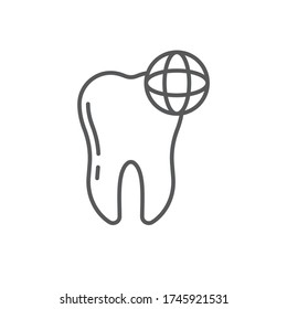 Tooth and globe vector icon sign and symbol isolated on white background