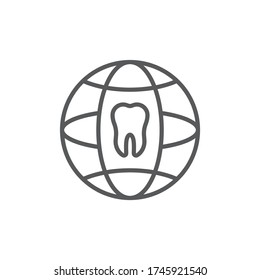 Tooth and globe vector icon sign and symbol isolated on white background
