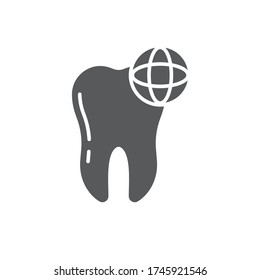 Tooth and globe vector icon sign and symbol isolated on white background
