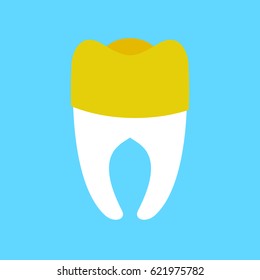 tooth with gold Dental crown isolated. Dentist illustration
