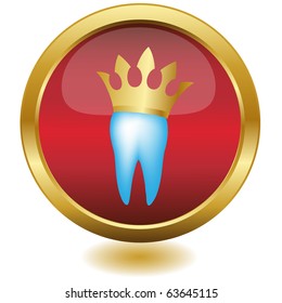 Tooth In Golden Crown,Button.Vector