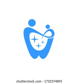 Tooth graphic logo template, with people illustration vector, dental care design concept, isolated on white background.
