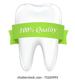 Tooth With Green Ribbon, Isolated On White Background, Vector Illustration