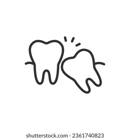 The tooth is growing at an angle, under the surface, linear icon. The tooth is causing damage to the tooth next to it. wisdom tooth. Line with editable stroke