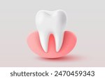 Tooth with gum, 3D illustration of a tooth on a light background. Vector illustration