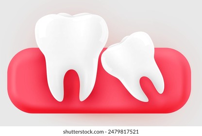 Tooth with gum, 3D illustration of a tooth on a light background. Vector illustration